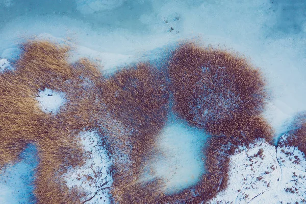 Вид Повітря Замерзле Озеро Зимові Пейзажі Ландшафтна Фотографія Знята Безпілотником — стокове фото