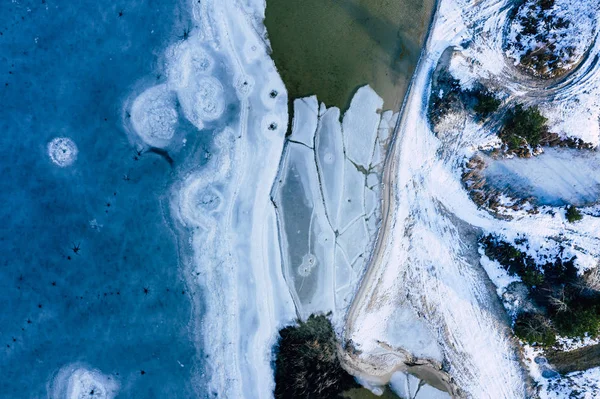 Aerial View Frozen Lake Winter Scenery Landscape Photo Captured Drone — Stock Photo, Image