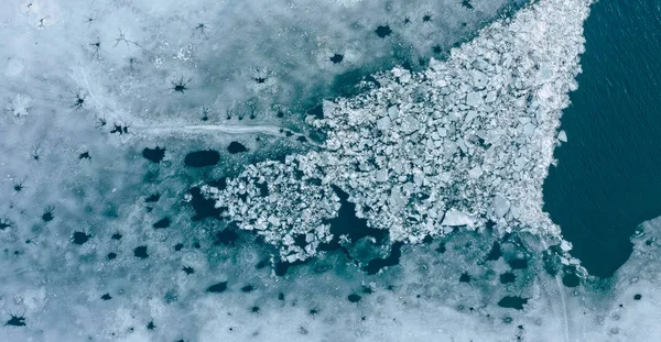 Gletscherlagune Mit Eisbergen Von Oben Luftaufnahme Eisbruch Aus Drohnensicht Hintergrund — Stockfoto