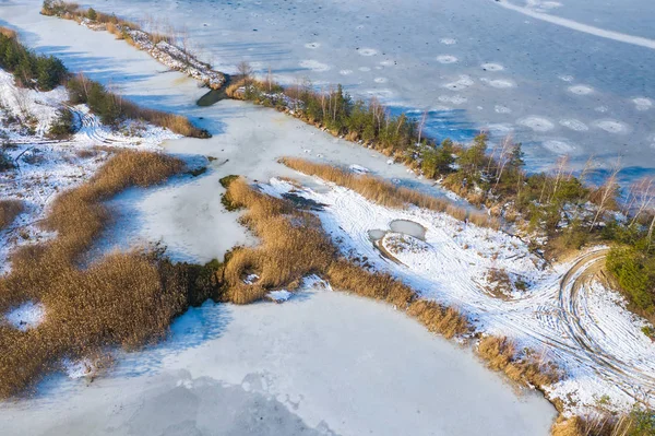 Aerial View Frozen Lake Winter Scenery Landscape Photo Captured Drone — Stock Photo, Image
