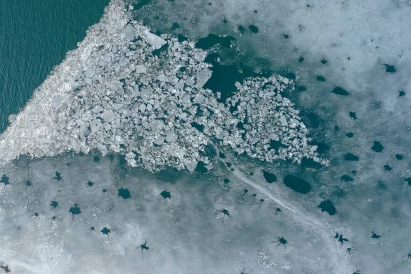Льодовик Лагуна Айсбергів Зверху Пташиного Польоту Тріщини Льоду Drone Зору — стокове фото
