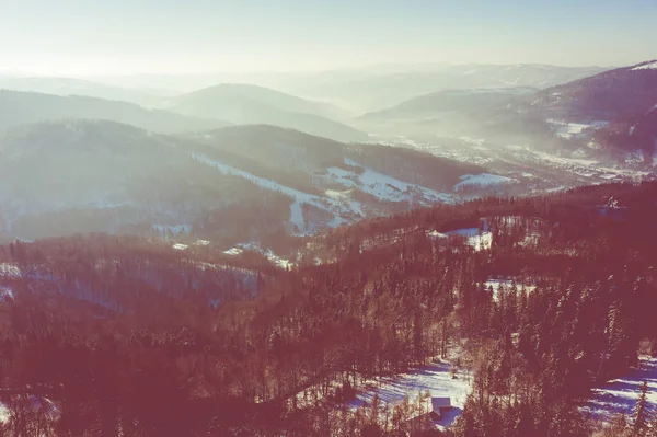 Winter Scenery Silesian Beskids Mountains View Rownica Ustron View Landscape — Stock Photo, Image