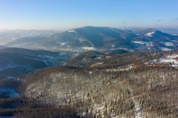 Paysage Hivernal Dans Les Montagnes Silésiennes Beskids Vue Rownica Ustron — Photo