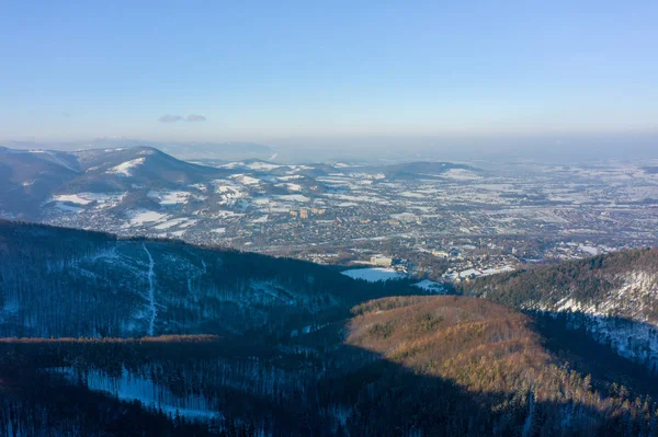 Winter Scenery Silesian Beskids Mountains View Rownica Ustron View Landscape — Stock Photo, Image