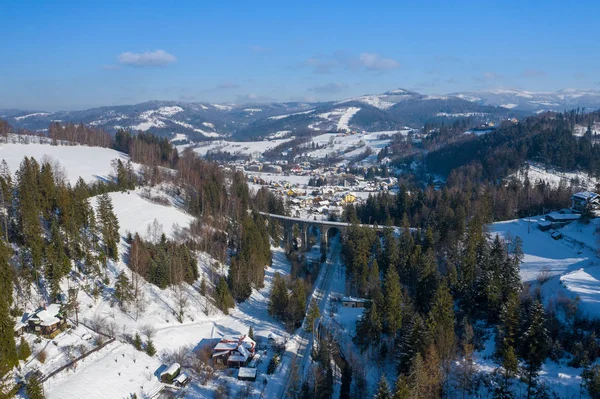 Winter Scenery Silesian Beskids Mountains View Landscape Photo Captured Drone — Stock Photo, Image