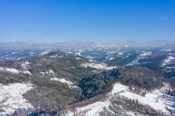 Winter Scenery Silesian Beskids Mountains View Landscape Photo Captured Drone — Stock Photo, Image