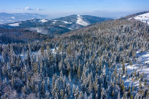 Paysage Hivernal Dans Les Montagnes Silésiennes Beskids Vue Haut Photo — Photo