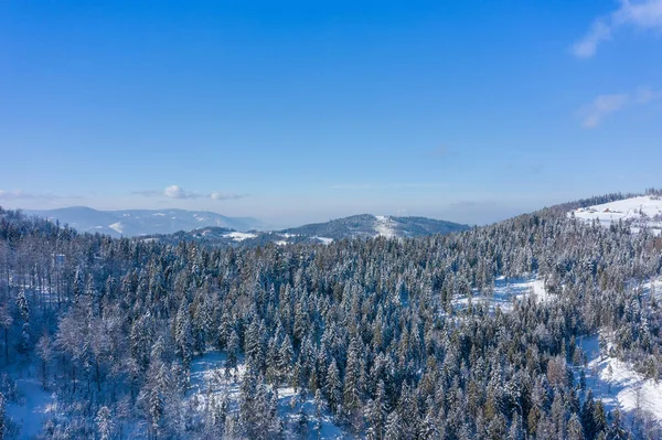 Zimní Krajina Horách Slezské Beskydy Pohled Shora Foto Krajina Zachycena — Stock fotografie