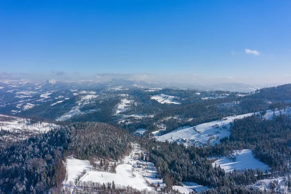 Zimní Krajina Horách Slezské Beskydy Pohled Shora Foto Krajina Zachycena — Stock fotografie