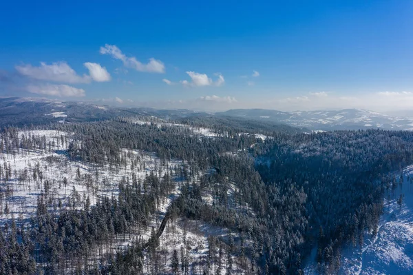 Paisagem Inverno Nas Montanhas Silesianas Beskids Vista Cima Foto Paisagem — Fotografia de Stock