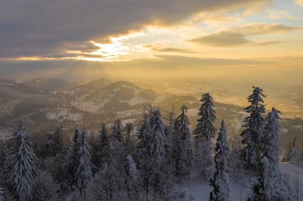 Paisagem Inverno Nas Montanhas Silesianas Beskids Vista Cima Foto Paisagem — Fotografia de Stock