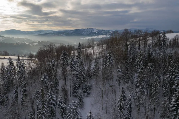 Paisagem Inverno Nas Montanhas Silesianas Beskids Vista Cima Foto Paisagem — Fotografia de Stock