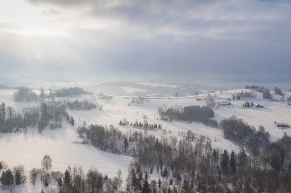 Paisaje Invernal Las Montañas Beskids Silesia Vista Desde Arriba Foto — Foto de Stock