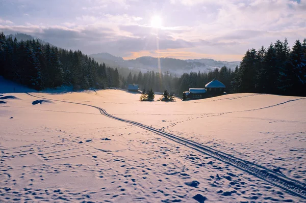 Paisagem Inverno Nas Montanhas Silesianas Beskids Vista Cima Foto Paisagem — Fotografia de Stock