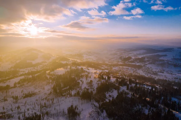 Paisaje Invernal Las Montañas Beskids Silesia Vista Desde Arriba Foto — Foto de Stock