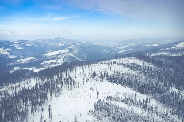 Paisagem Inverno Nas Montanhas Silesianas Beskids Vista Cima Foto Paisagem — Fotografia de Stock