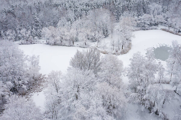Вид с воздуха на прекрасный зимний пейзаж с деревьями, покрытыми инеем и снегом. Зимний пейзаж сверху. Пейзажное фото, сделанное дроном
.