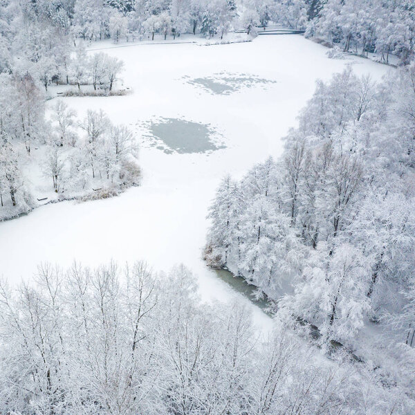 Вид с воздуха на прекрасный зимний пейзаж с деревьями, покрытыми инеем и снегом. Зимний пейзаж сверху. Пейзажное фото, сделанное дроном
.