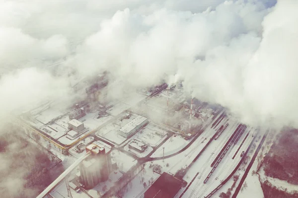 Letecký Pohled Moderní Kombinované Výroby Tepla Elektrické Energie Dýmavá Komín — Stock fotografie