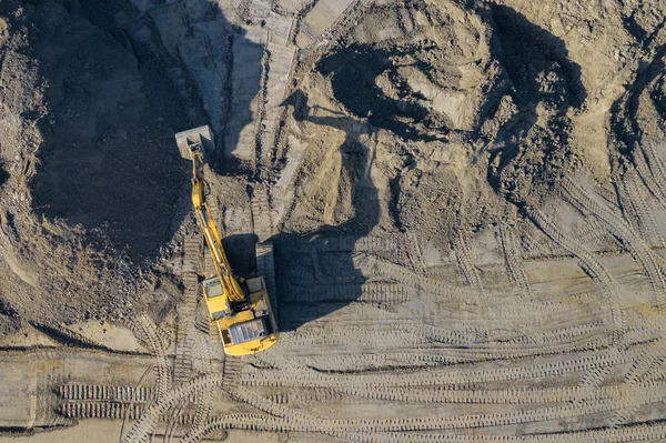 Aerial View Excavator Construction Equipment Machinery Mine Equipment Top View — Stock Photo, Image