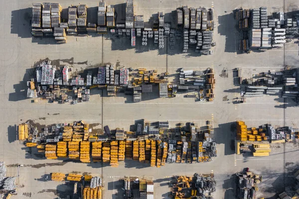 Luchtfoto Van Opslagplaats Bouwmaterialen Van Bovenaf Gebied Industriestad Bovenaanzicht Foto — Stockfoto