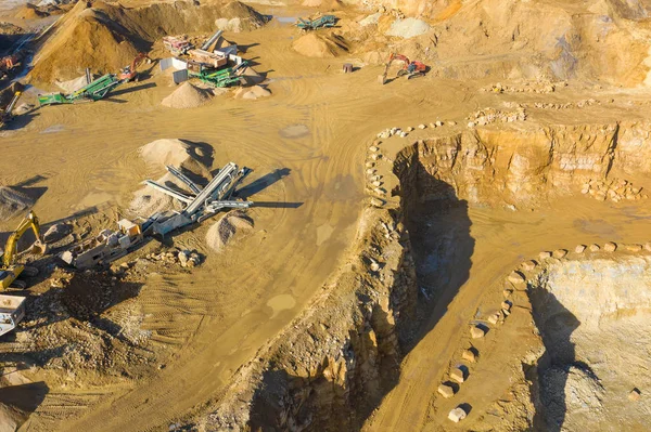 Aerial View Opencast Mining Quarry Lots Machinery Industrial Place View — Stock Photo, Image