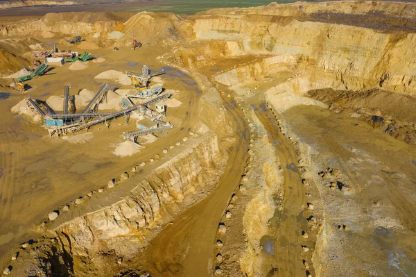 Aerial View Opencast Mining Quarry Lots Machinery Industrial Place View — Stock Photo, Image