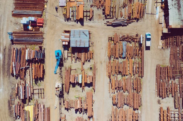 Aerial top view of steel stogare industrial place. Photo made by — Stock Photo, Image