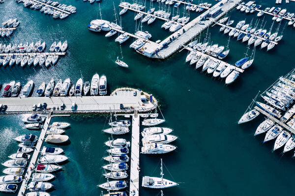 Aerial View of Yacht Club and Marina. White Boats and Yachts. Ph