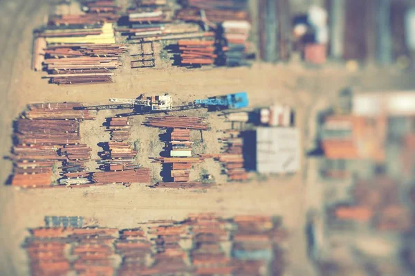 Aerial top view of steel stogare industrial place. Photo made by — Stock Photo, Image