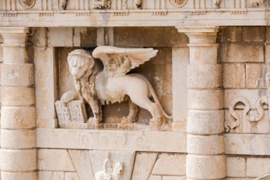 Zadar Land Şehri Kapıları. Venedik aslanlı geçit. Hırvatistan. Avrupa.