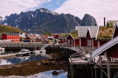 Lofoten adaları, Nordland üzerinde Reine balıkçı köyü. Norveç. 