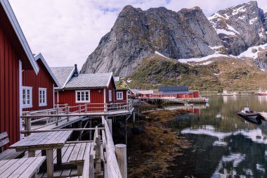 Lofoten adaları, Nordland üzerinde Reine balıkçı köyü. Norveç. 