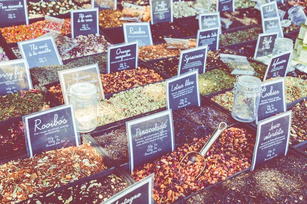 French colorful herb and spices at street market in the village — Stock Photo, Image