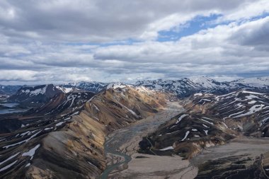 Landmannalaugar Ulusal Parkı - İzlanda. Gökkuşağı Dağları. Aeri