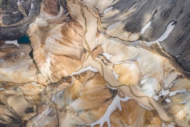 Landmannalaugar Ulusal Parkı - İzlanda. Gökkuşağı Dağları. Aeri