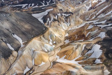Landmannalaugar Ulusal Parkı - İzlanda. Gökkuşağı Dağları. Aeri