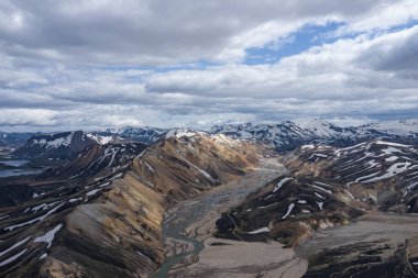 Landmannalaugar Ulusal Parkı - İzlanda. Gökkuşağı Dağları. Aeri