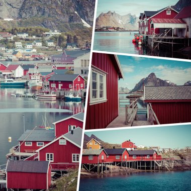 Lofoten Adaları Kolaj - Norveç - seyahat arka plan - benim ph
