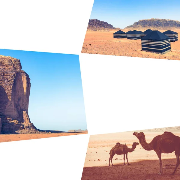 와디 럼 사막의 콜라주 - 붉은 사막 (요르단) - 여행 학사 — 스톡 사진