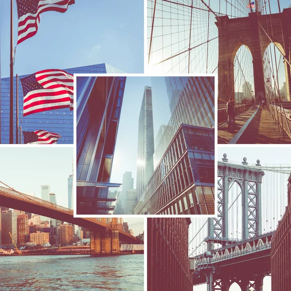 纽约热门旅游目的地的拼贴画。美国。旅行 — 图库照片