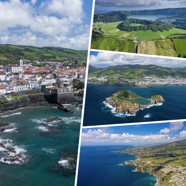 Kolaż popularnych destynacji turystycznych na Wyspach Azorów. Portu — Zdjęcie stockowe