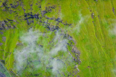 Faroe Adaları Koltur adasının havadan görünümü, Kuzey Atlantik Oc