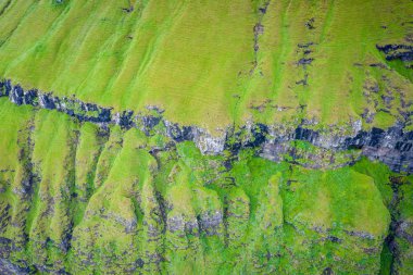 Faroe Adaları Koltur adasının havadan görünümü, Kuzey Atlantik Oc
