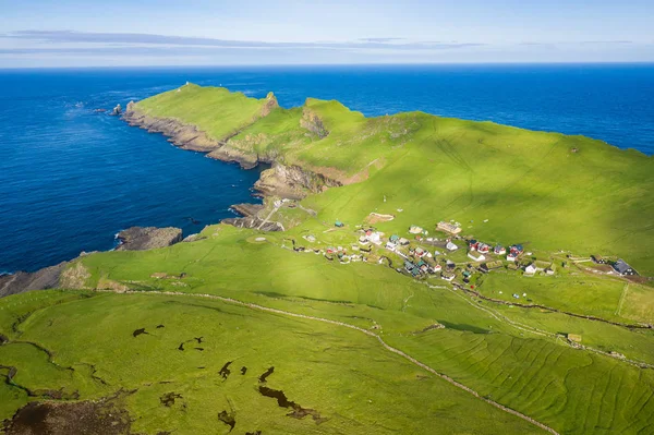 Aerial view of village at Mykines island in Faroe Islands, North — Stock Photo, Image