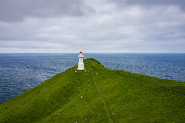 Aerial view of lighthouse at Mykines island in Faroe Islands, No — Stock Photo, Image