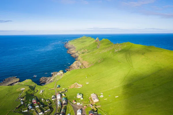 Aerial view of village at Mykines island in Faroe Islands, North — Stock Photo, Image