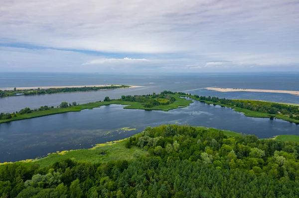 Aerial view of the Vistula river mouth to the Baltic sea. Poland — Stock Photo, Image