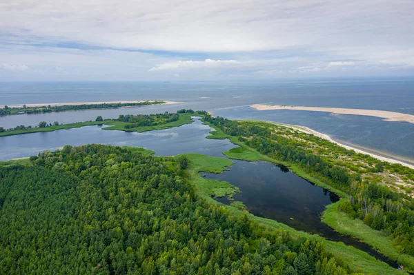 Aerial view of the Vistula river mouth to the Baltic sea. Poland — Stock Photo, Image