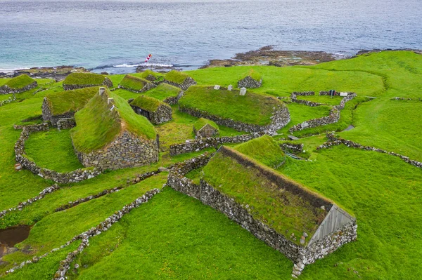 Aerial view of fishing village in Koltur island. Faroe Islands. — Stock Photo, Image